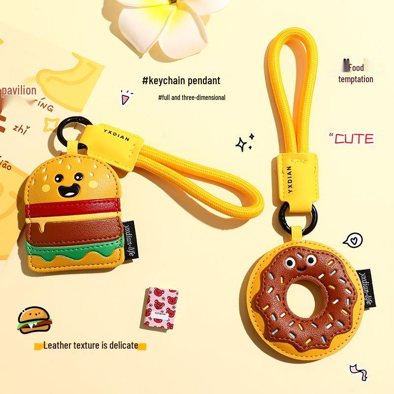 Кожаный брелок для бургера для гурманов - Мультяшный стиль, подвеска для студенческой сумки и уникальный маленький подарок