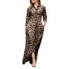 Lady Dress Dress Lapel Long Sleeve Pocket Plus Size Single Breasted Maxi Dress Sexy Leopard Geometric Patchwork Print Dress