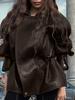 Женская кожаная куртка с лацканами, приталенная по талии, Женская коричневая кожаная куртка на молнии, Ветрозащитная куртка, Модный стиль, Осень и зима