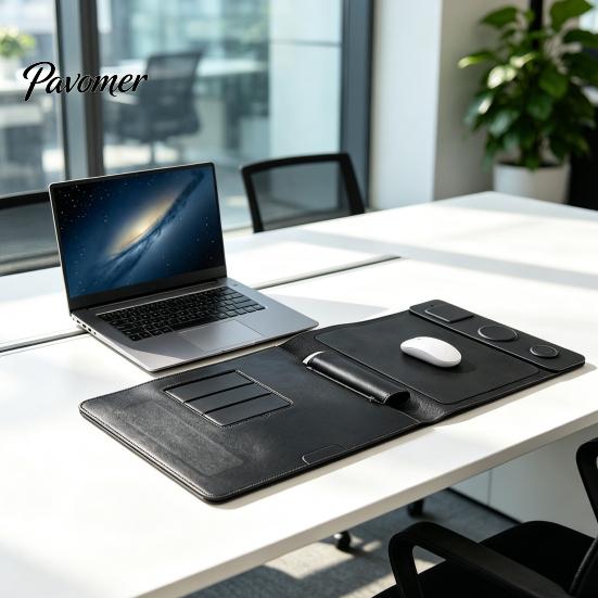Travel Accessories for Remote Workers Wireless Charger Laptop Bag, 3 in 1 15W Magnetic Charging Organizer Phone Sleeve with Watch Earbuds, Faux