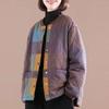 Women's Retro Korean Style Slim-Fitting Loose Cotton Coat Plus Size Casual Patchwork Plaid Short Padded Jacket