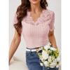 Women's New Fan-shaped Front and Back V-neck Lace Splicing Slim Thin T-shirt Short-sleeved Tops