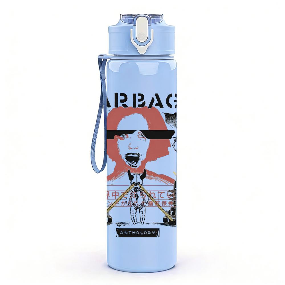 1PC Garbage band vintage portrait print 750ml colorful plastic sports water bottle leakproof pop up lid with straw for outdoor work home use