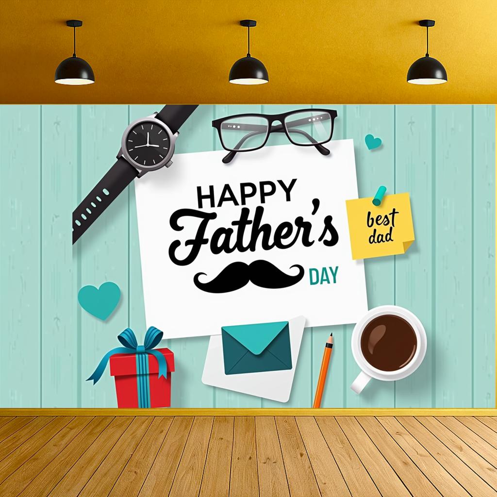 Heart Shape Father's Day Decor Coffee Cup Father's Day Backdrop Stylish Glasses Pencil Dad Celebration Banner for Holiday Decor