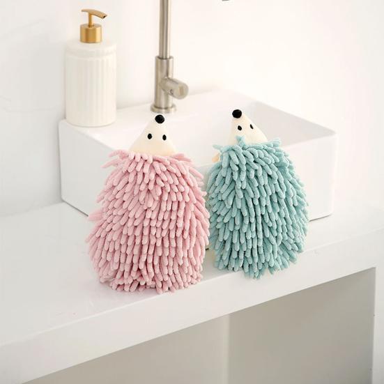 2Pcs Cute Hedgehog Hand Towel Coral Velvet Cartoon Animal Design with Hanging