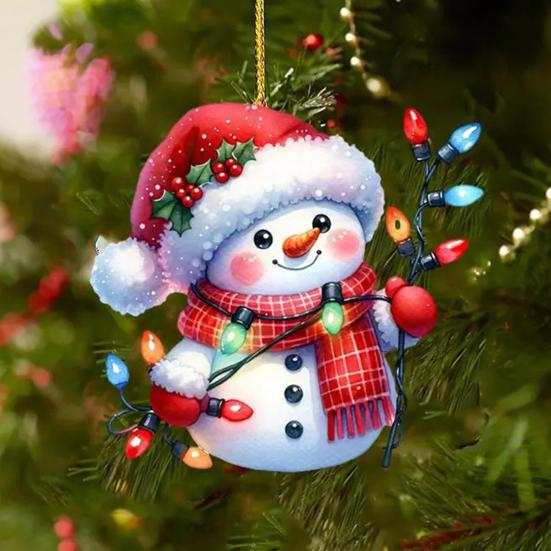 Снеговик Рождественское украшение на елку Акриловый мультяшный снеговик Подвесное украшение для зеркала заднего вида автомобиля Окно Рождественская елка Декор для вечеринки