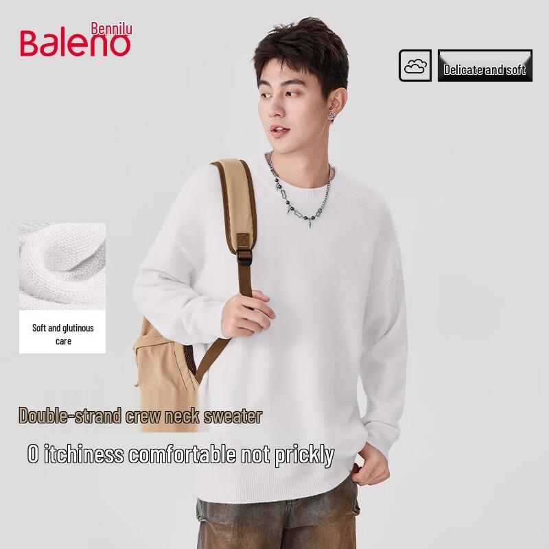 Baleno Men's Round Neck Solid Color Loose Knit Sweater