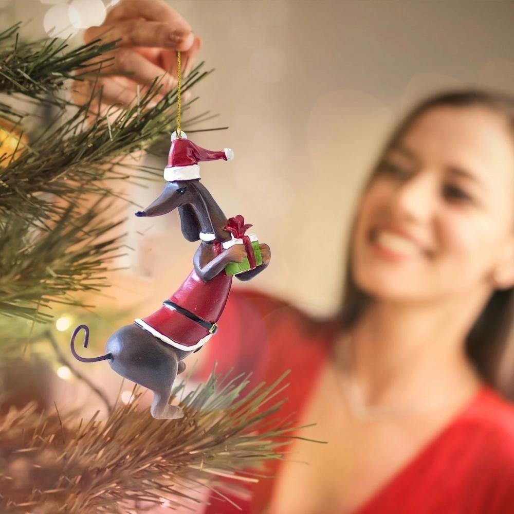 Flat Christmas Dachshund Dog Ornament 2D Christmas Tree Hanging Ornaments Cute Party