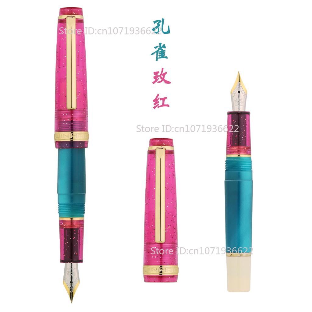 Jinhao 82 MINI Лимитированная перьевая ручка Индивидуальная Сакура Павлин Синий Акрил EF/F/M/Изогнутое перо Золотая отделка и конвертер Пишущая ручка