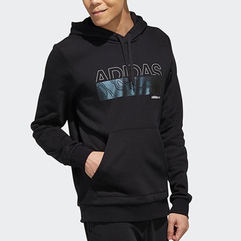 Adidas Толстовка с капюшоном с графическим рисунком нео-металлик и шнурком, мужская толстовка с капюшоном, черная EI4459