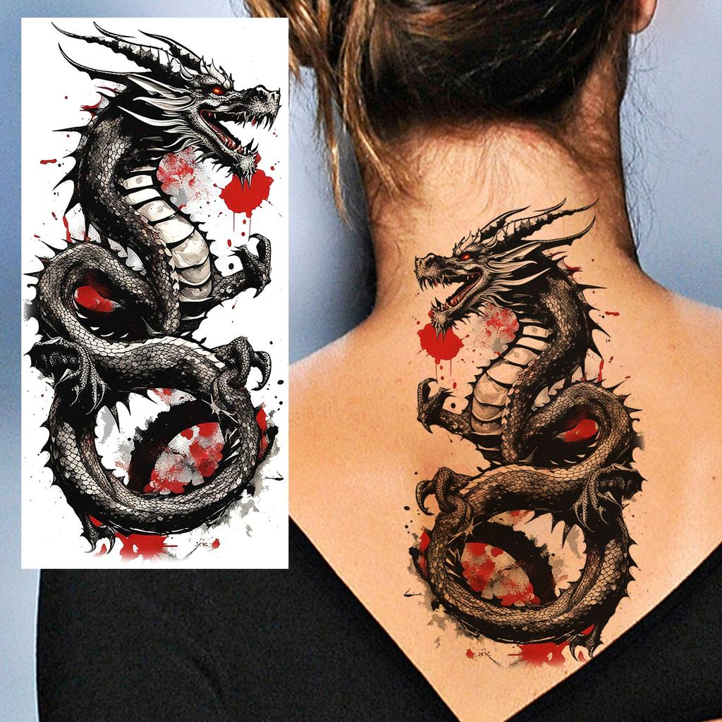 1 Sheet Fierce Tiger Lion Dragon Temporary Tattoos For Men Women Waterproof Wolf Skull Tatoos Long Lasting  Fake Tattoo Stickers