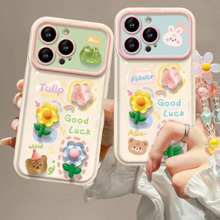 Applicable To Apple 15 Mobile Phone Case IPhone 14 Frog Flower Doll Chain 13 Window Flip 12 Cute Silicone