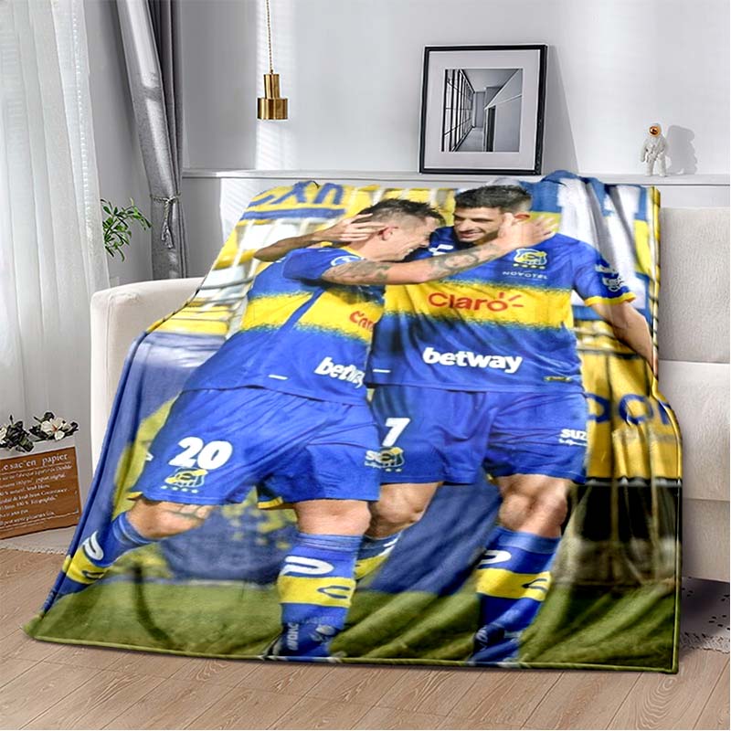 Everton de Viña del Mar Football Club Player Collage Logo Print Soft Flannel Throw Blanket Blue Yellow Warm Sofa Bed Cover For Soccer Fans
