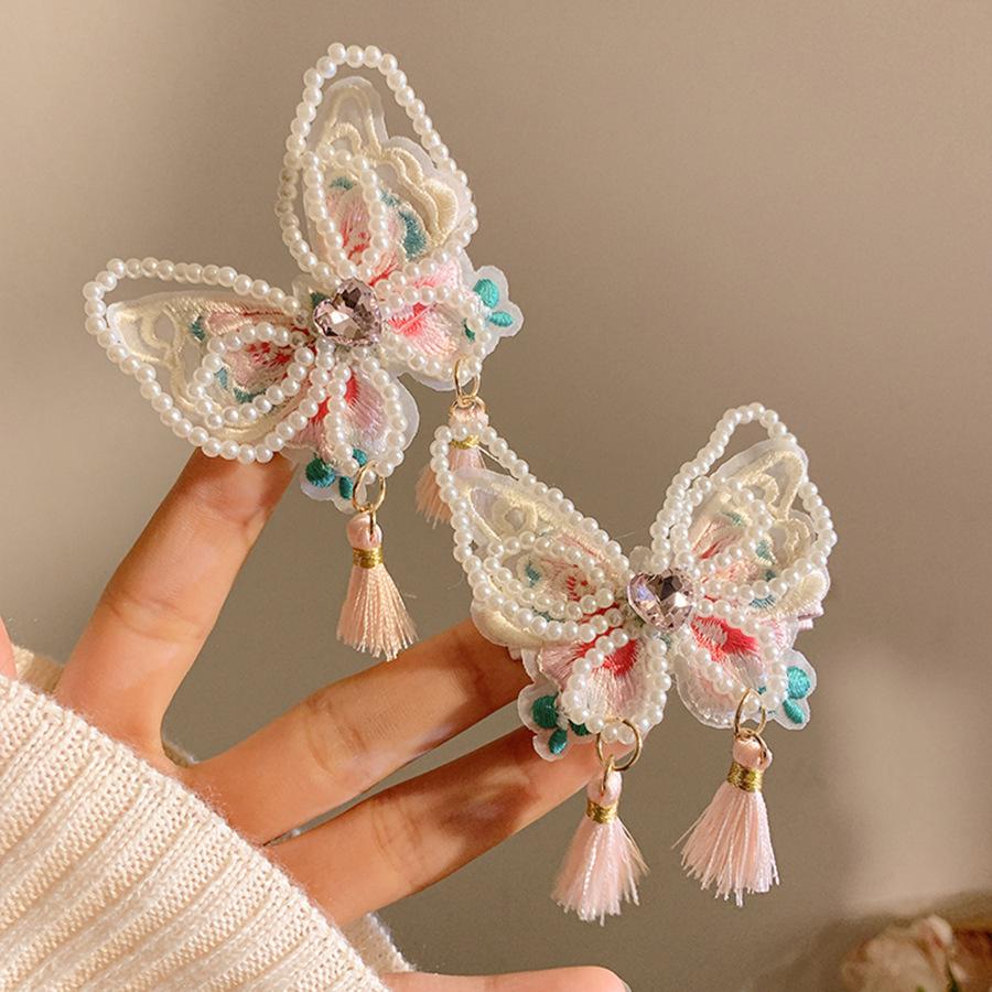 Тканевая жемчужная заколка-бабочка с бахромой женская модная легкая роскошная боковая заколка-уточка милые универсальные аксессуары для волос головной убор
