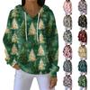 Women's Loose Comfortable Casual Fashion V-Neck Christmas Print Long Sleeve Hoodie