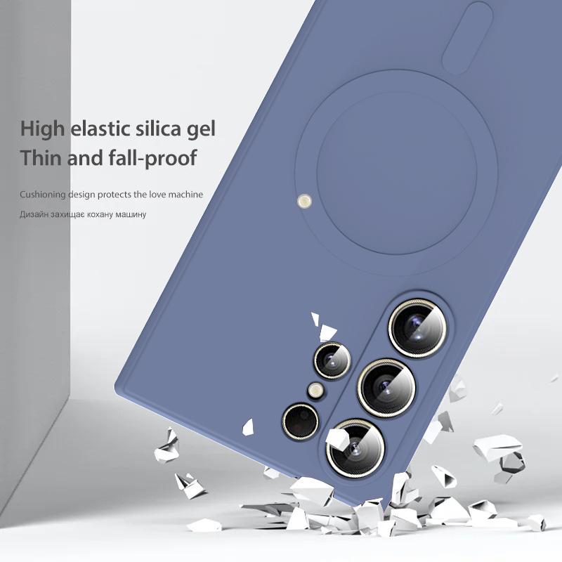 Для Magsafe Магнитный беспроводной зарядный чехол для телефона Samsung Galaxy S24 S23 Ultra Plus S24Ultra Чехлы Мягкий жидкий силиконовый чехол