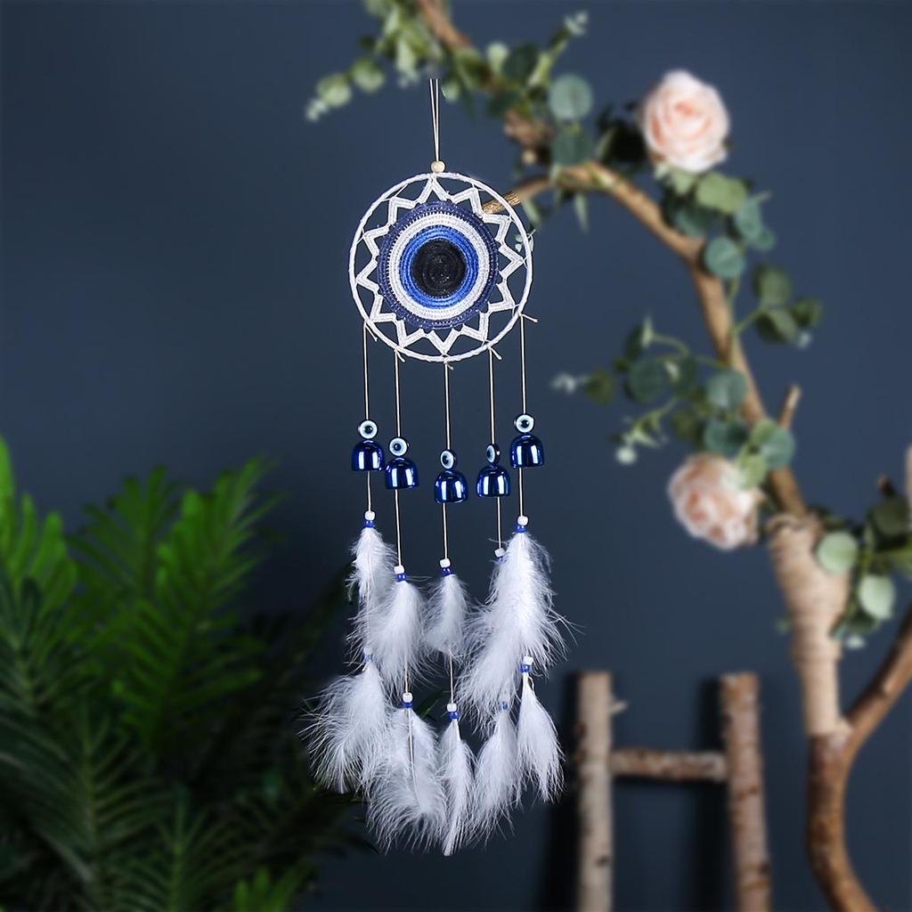 Evil Eye Feather Dream Catcher Pendant - Handmade Decorative Woven Craft