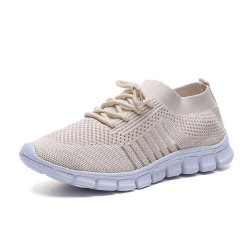 Spring and summer fly-woven mesh women's shoes breathable sports shoes deep-mouth lace-up muffin bottom casual running women's shoes