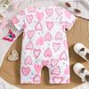 Infant Baby Girl Cute Heart Print Short Sleeve Casual Style Jumpsuit