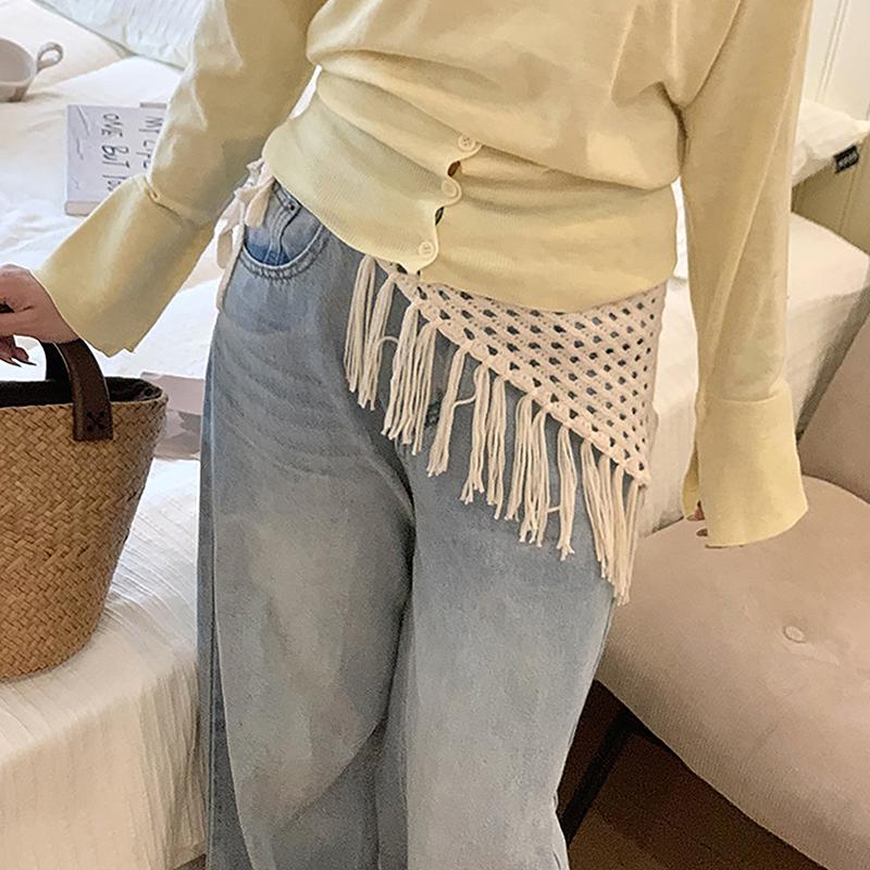 Y2K Ажурный шарф-треугольник с бахромой для женщин Весенний регулируемый многослойный аксессуар Универсальная повязка на талию/бедра Бандана