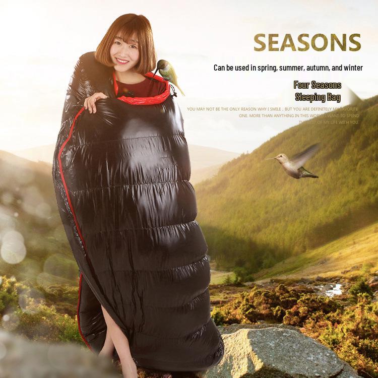 Сверхлегкий спальный мешок-мумия с утиным пухом: Теплый, Утолщенный, для Взрослого Кемпинга на Открытом Воздухе