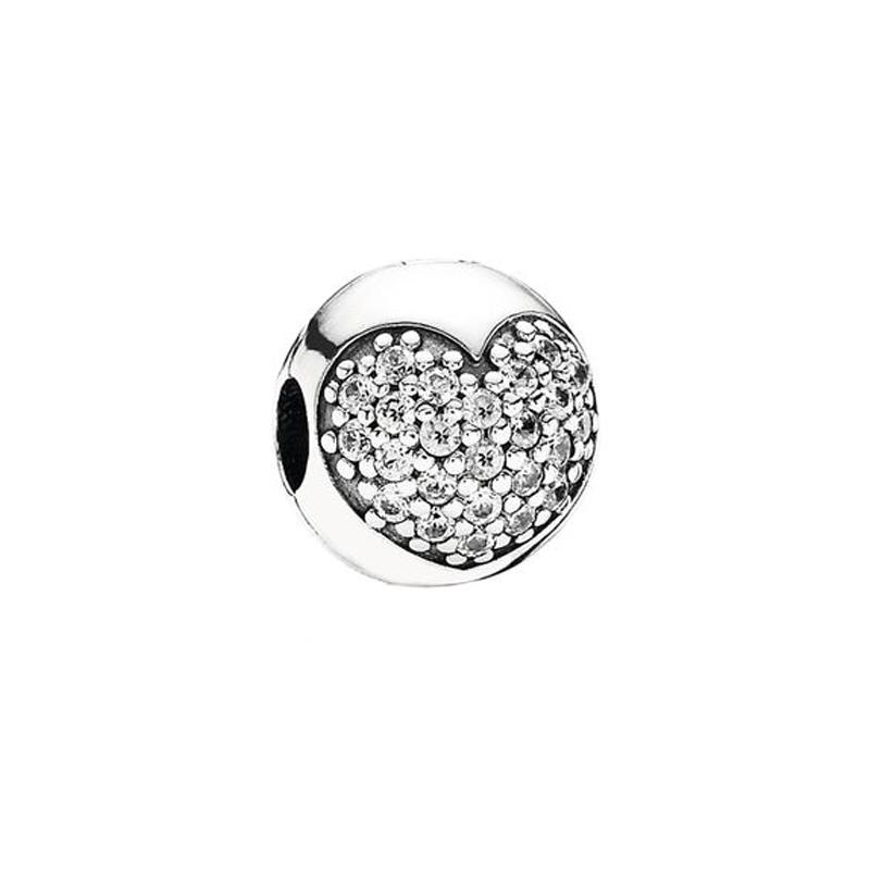 Pandora Heart-shaped square crystal silver clip jewelry accessories women's silver 791053CZ
