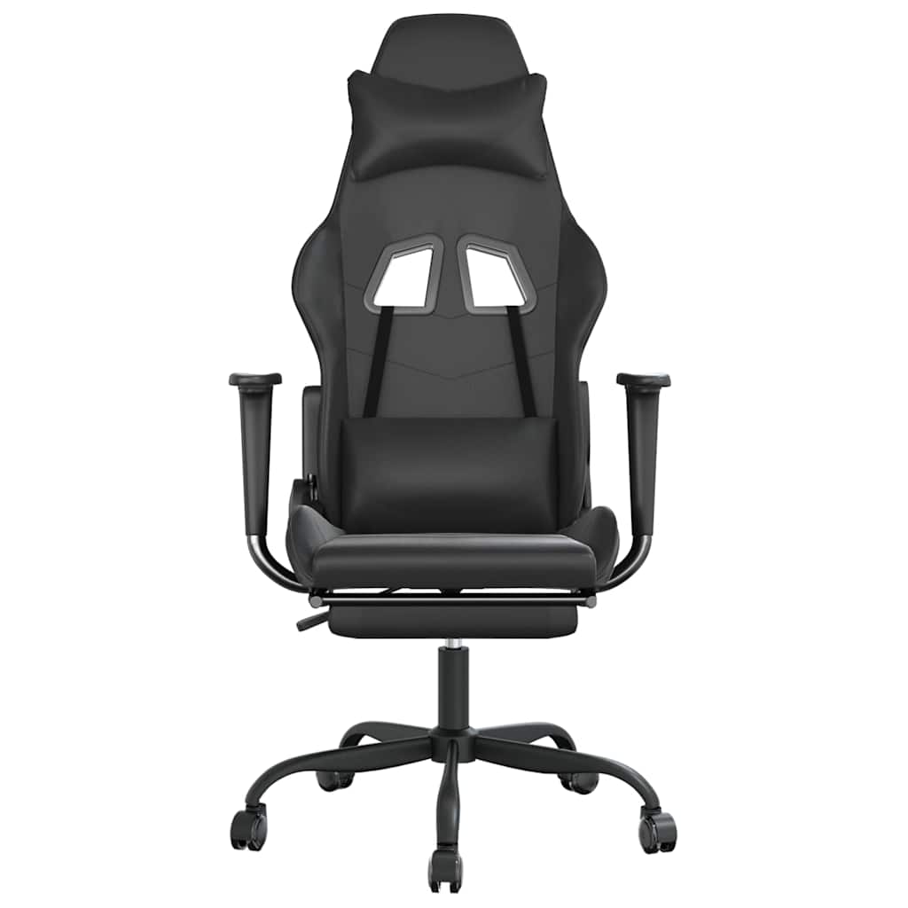Gaming Chair with Massage & Footrest Black Faux Leather