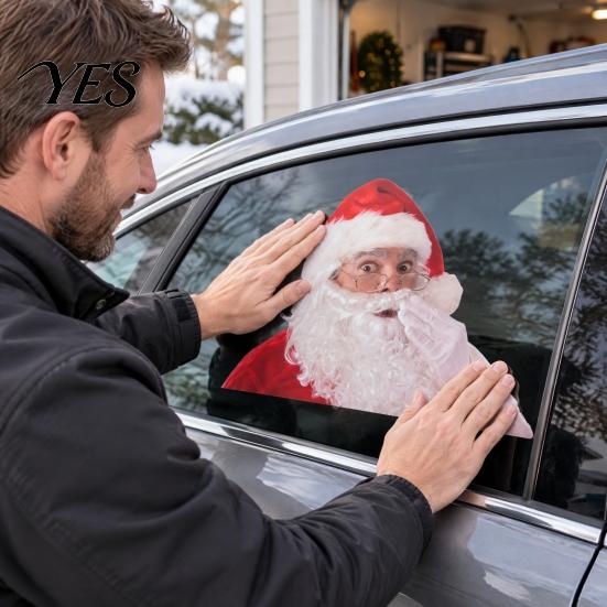 Personalized Car Body Stickers Santa Claus Window Sticker, Funny Hush Gesture PVC Decorative Vinyl for Cars Decal, Waterproof Auto Exterior