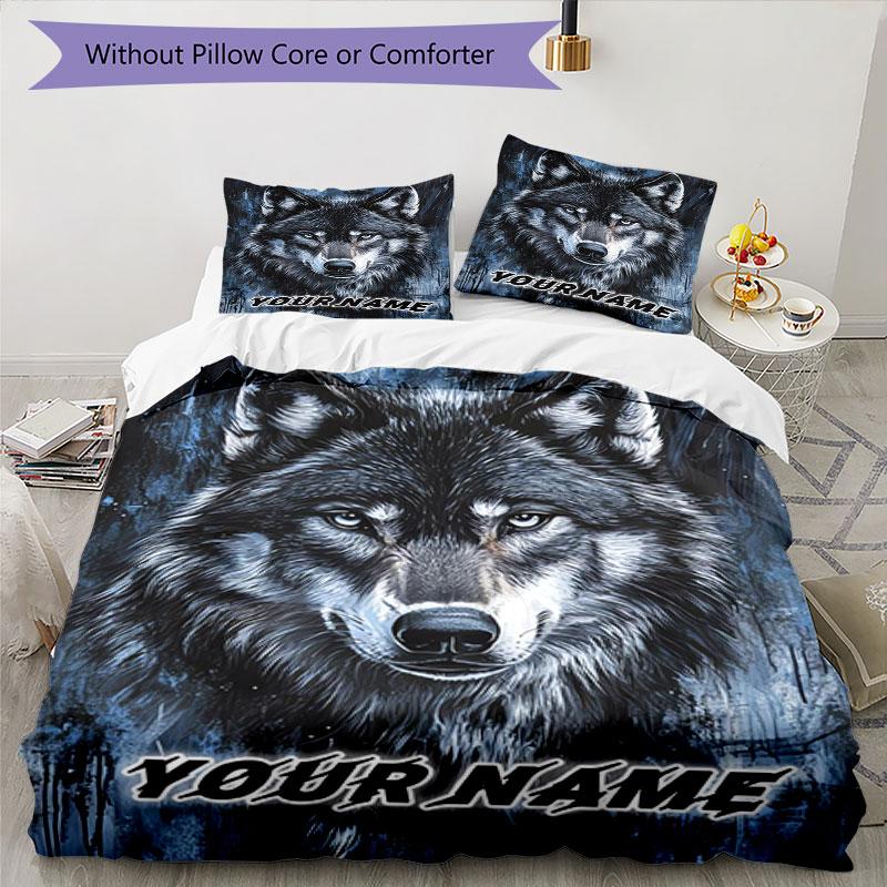 3PC Custom Name Wolf Spirit Artwork Bedding Set Duvet Cover Closure Includes 1 Duvet Cover & 2 Pillowcases for Bedroom