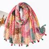 Floral Bali Yarn Printed Long Scarf Versatile and Fashionable Pastoral Style Tassel Scarf Sun Protection Shawl
