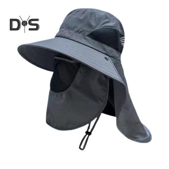 Unisex Sun Hat with Face Front Cover Face Neck Protection Hollow Mesh Windproof Fixed Strap Anti-UV Foldable Sunscreen Breathable Gardening Fishing