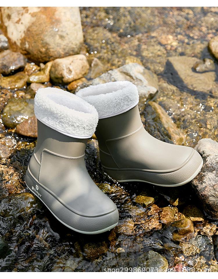 Женские Милые Сапоги для Дождя: Модная, водонепроницаемая, нескользящая резиновая обувь с утолщенным хлопком для ношения на улице