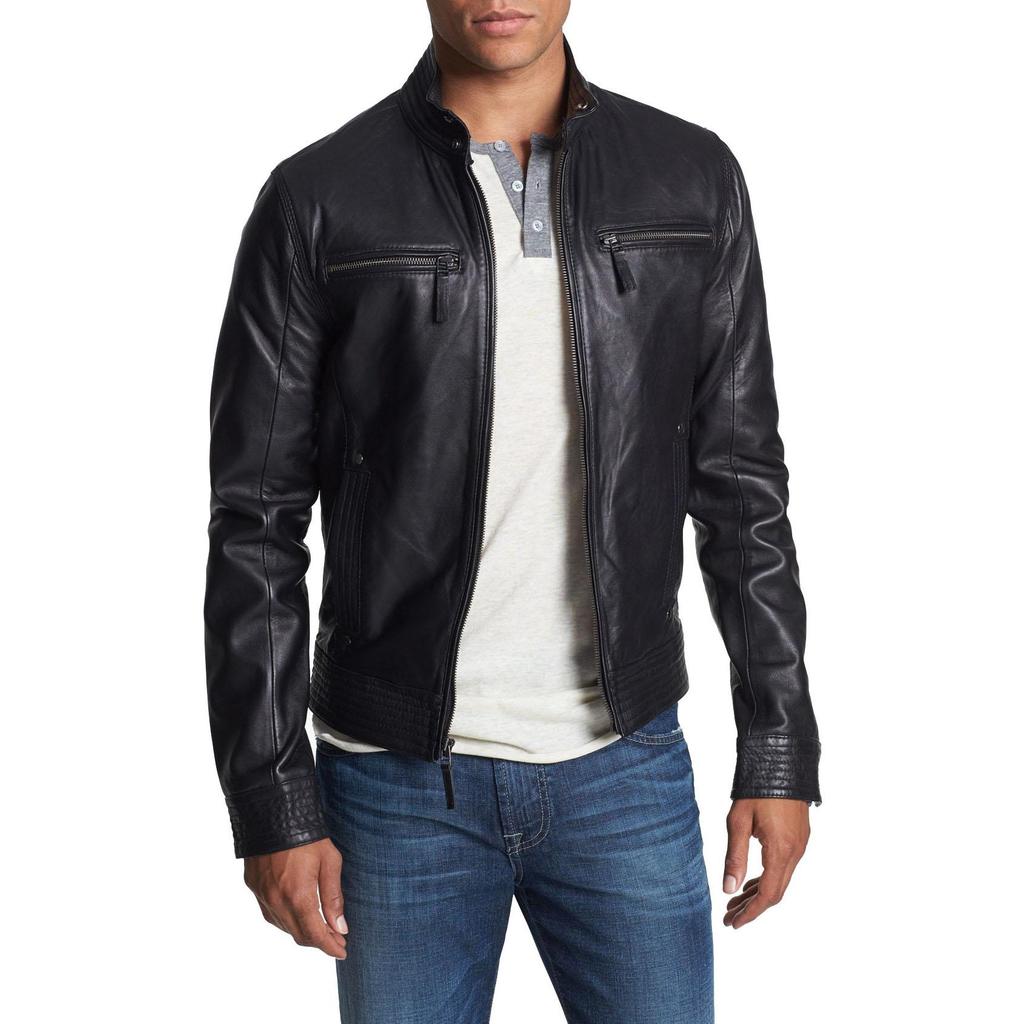 SKINOUTFIT Men's Genuine Lambskin Black Leather Jacket Stylish Motorcycle Bomber Biker Outerwear MJ 102