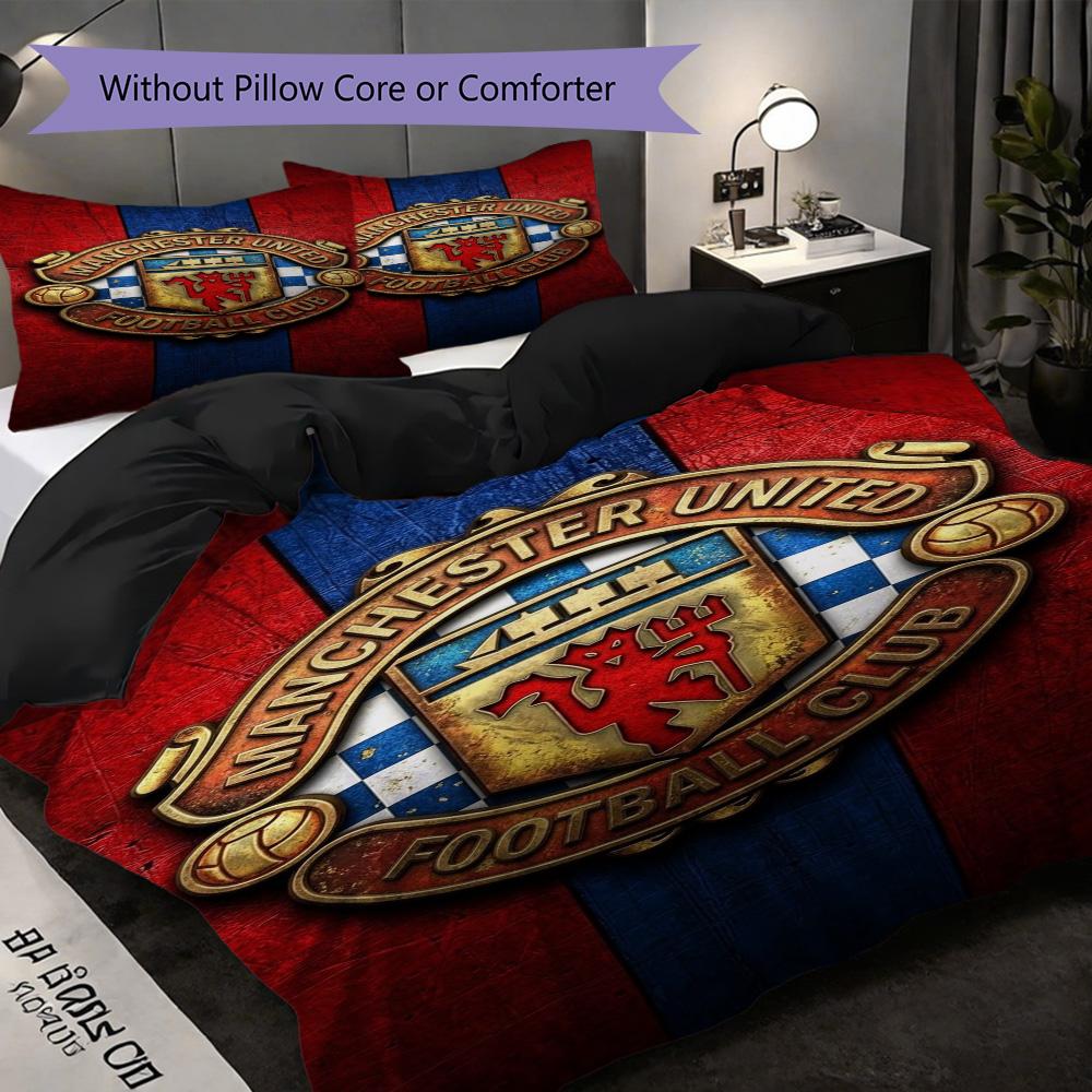 Manchester emblem flag Bedding (1 * duvet cover + 2 * pillowcase, without core) 2D Flat Soft and comfortable Bedding set Christmas birthday gift