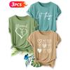 Three-piece set Elegant short-sleeved dress for women Christian Faith Love Print Crew Neck T Shirt Suitable for spring