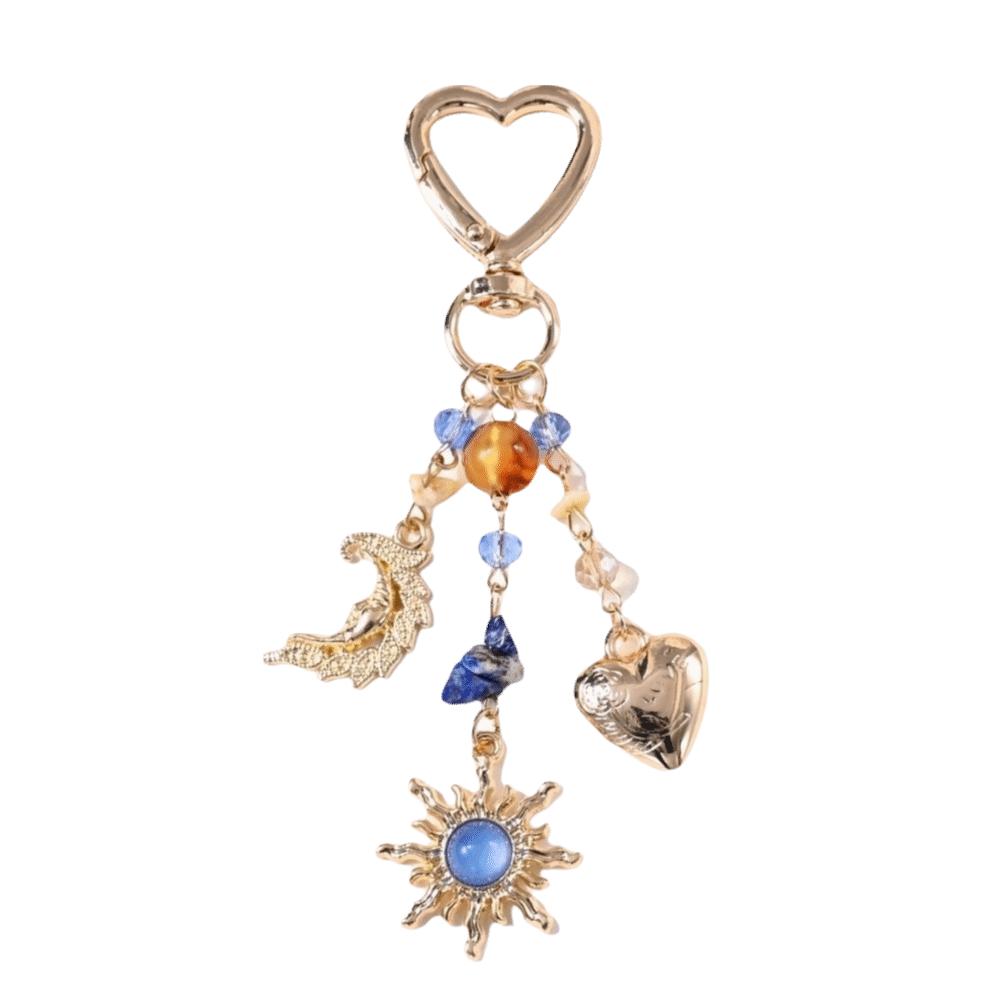 Vintage Zinc Zinc Alloy Beaded Bag Charm Shiny Pendant Keychain Boho Style Key Ring Daily Wear