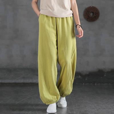 Женские весенне-летние новые лоскутные брюки в китайском стиле, свободные, с высокой посадкой, модные, однотонные, повседневные брюки для папы