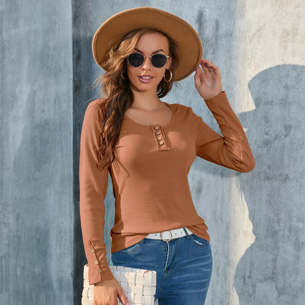 GMXIA Женские модные повседневные однотонные блузки и рубашки с круглым вырезом и длинным рукавом с принтом