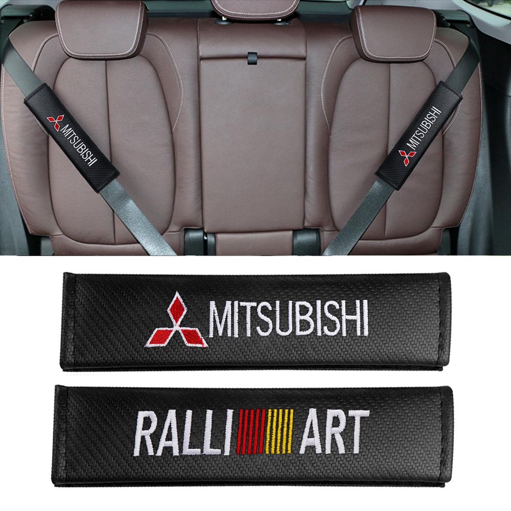 Car Seat Adjuster Carbon Fiber Seat Belt Shoulder Pad For Mitsubishi ASX Lancer EX Pajero Outlander Colt Galant L200 Ralliart