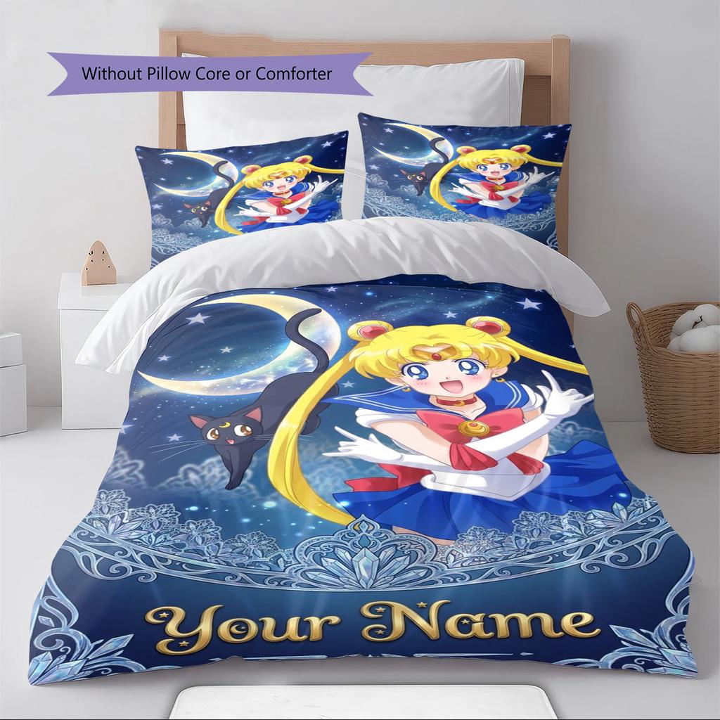 Name Custom Magic Sailor Girl Pattern Bedding Set Quilt Cover Pillowcase Home Decor Gift (1 * duvet cover + 2 * pillowcase, without core)