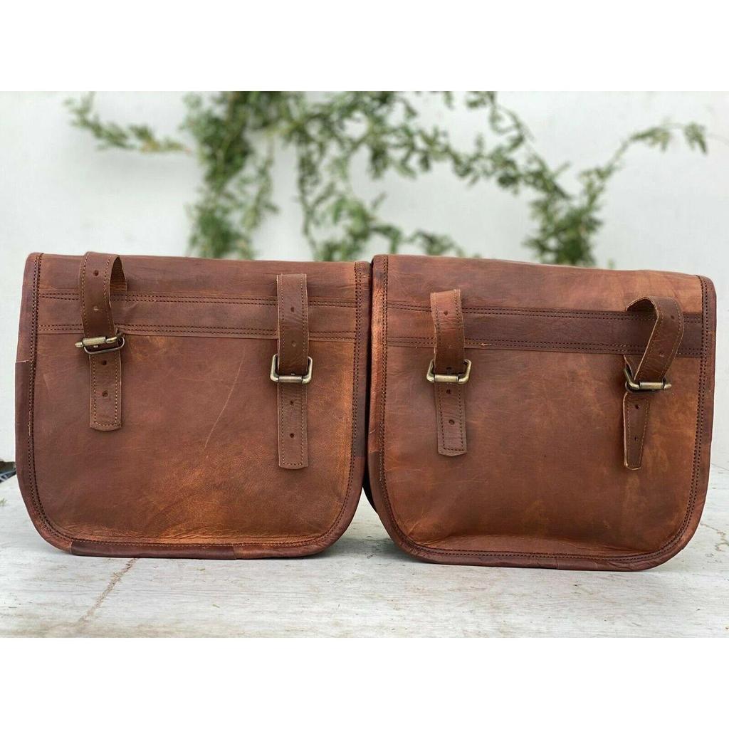 Bag Pouch Panniers Both Side Luggage Combo of 2 Bags Leather Motorcycle Saddle