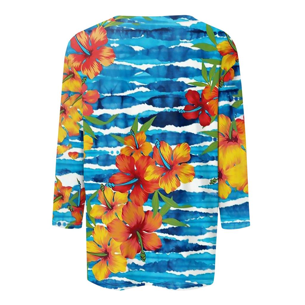 Рубашки с рукавом 3/4 для женщин, футболки с графическим принтом, блузки, повседневные базовые топы, пуловеры