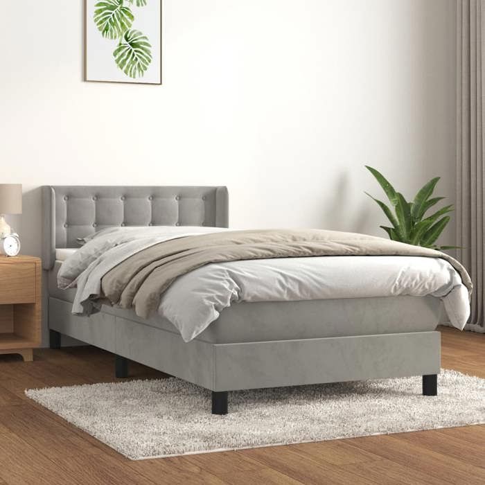 3131177 vidaXL Divan Bed and Mattress Light Grey 90x200 Cm Velvet