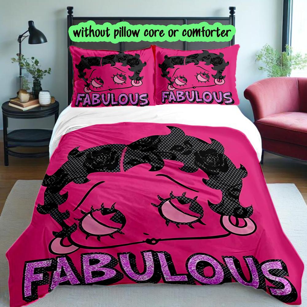 3pcs Betty Boop Duvet Cover Set, Home Printed Bedding Set, Breathable and Cozy Bedclothes Suitable For Festival Decor