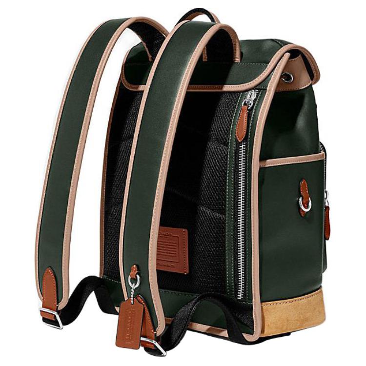 Coach League 28 Drawstring And Buckle Closure Color Block Leather And Fabric Backpack Women Backpack Green Beige CH761-VIA