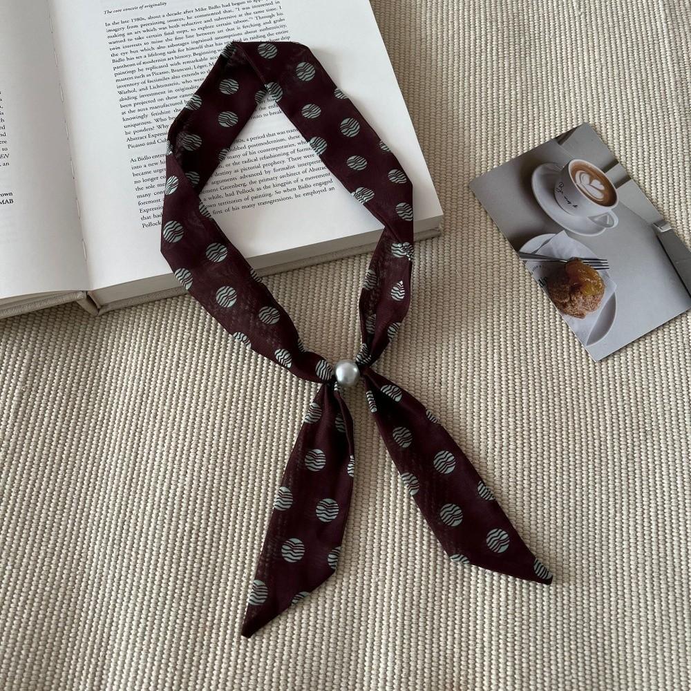 Beads Thin Polka Dot Neckerchief Pearl Collar Decor New Silk Scarf Necklace Women Daily Outfit
