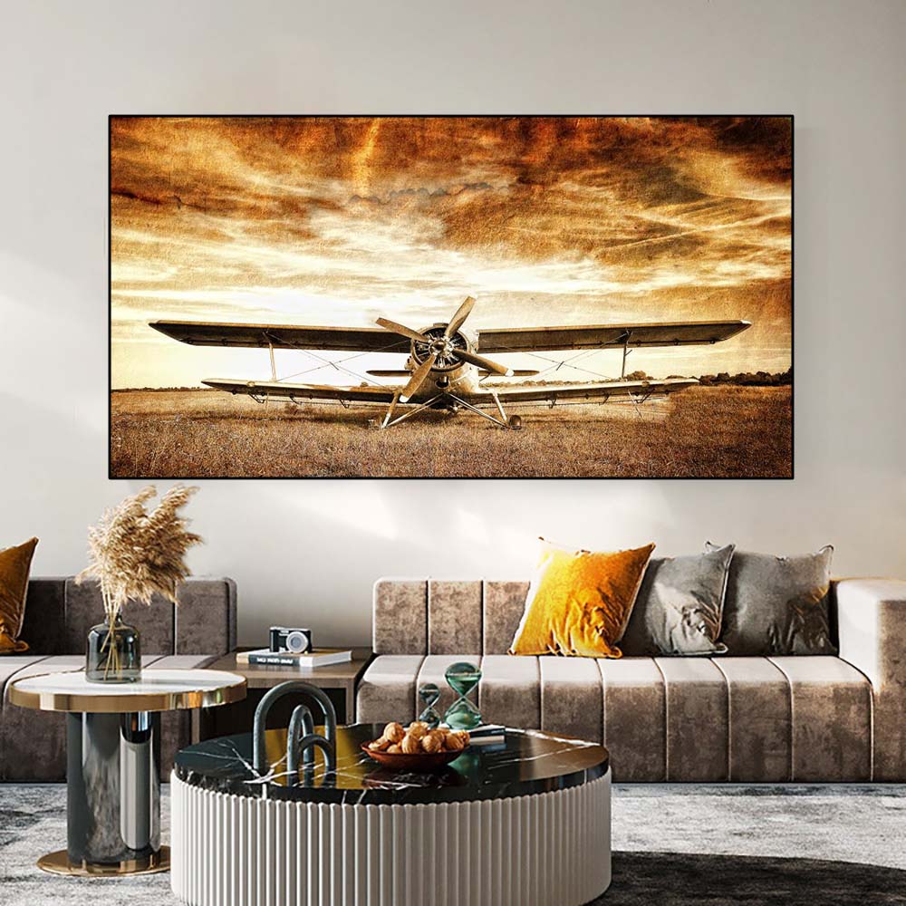 Абстрактная винтажная картина с самолетом на холсте в стиле ретро, ​​старые постеры и принты, настенные художественные фотографии для гостиной, домашний декор, без рамки, без рамки
