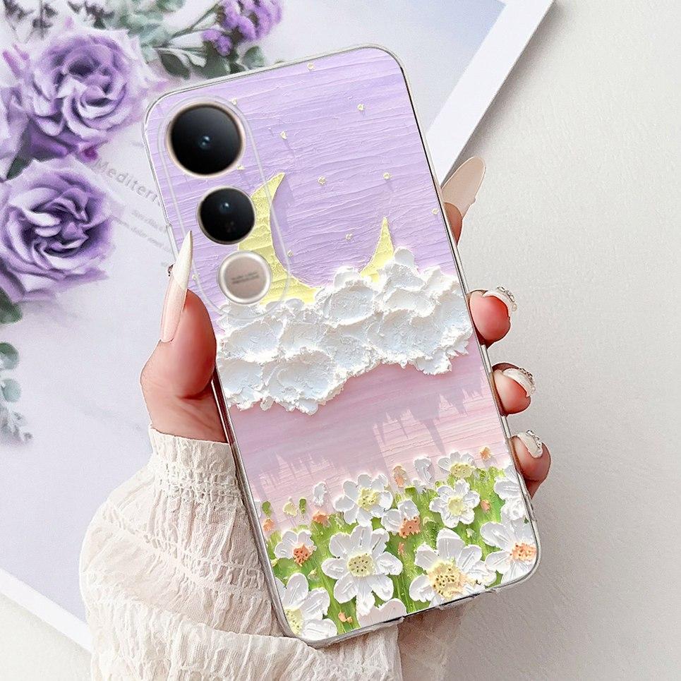 Для чехла Vivo V50 Lite 4G V50 5G / Vivo V2441 V2427 Чехол для телефона Цветы Бабочки Lxuru Женская Мода Мягкий Силиконовый Чехол