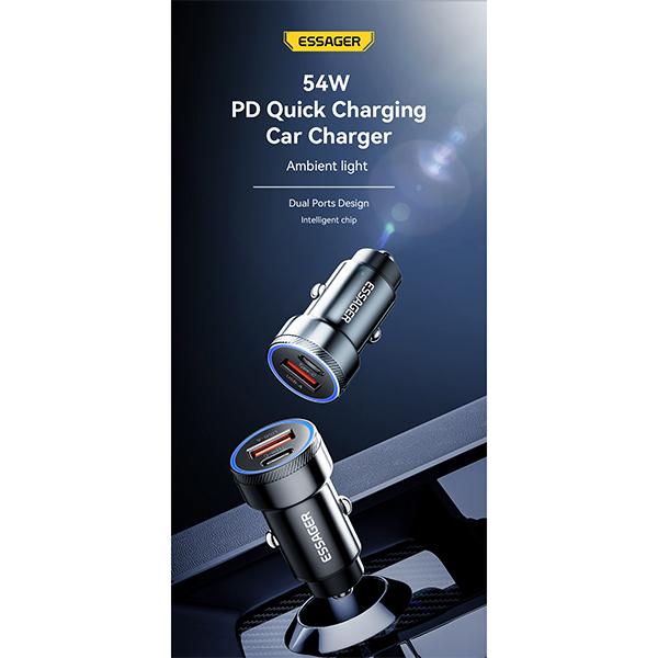Essager Автомобильное зарядное устройство USB 54 Вт, быстрая зарядка 5 А, 3,0 QC PD 3,0 SCP AFC, 30 Вт, USB Type C, быстрая зарядка для iPhone, Huawei, Samsung, Xiaomi