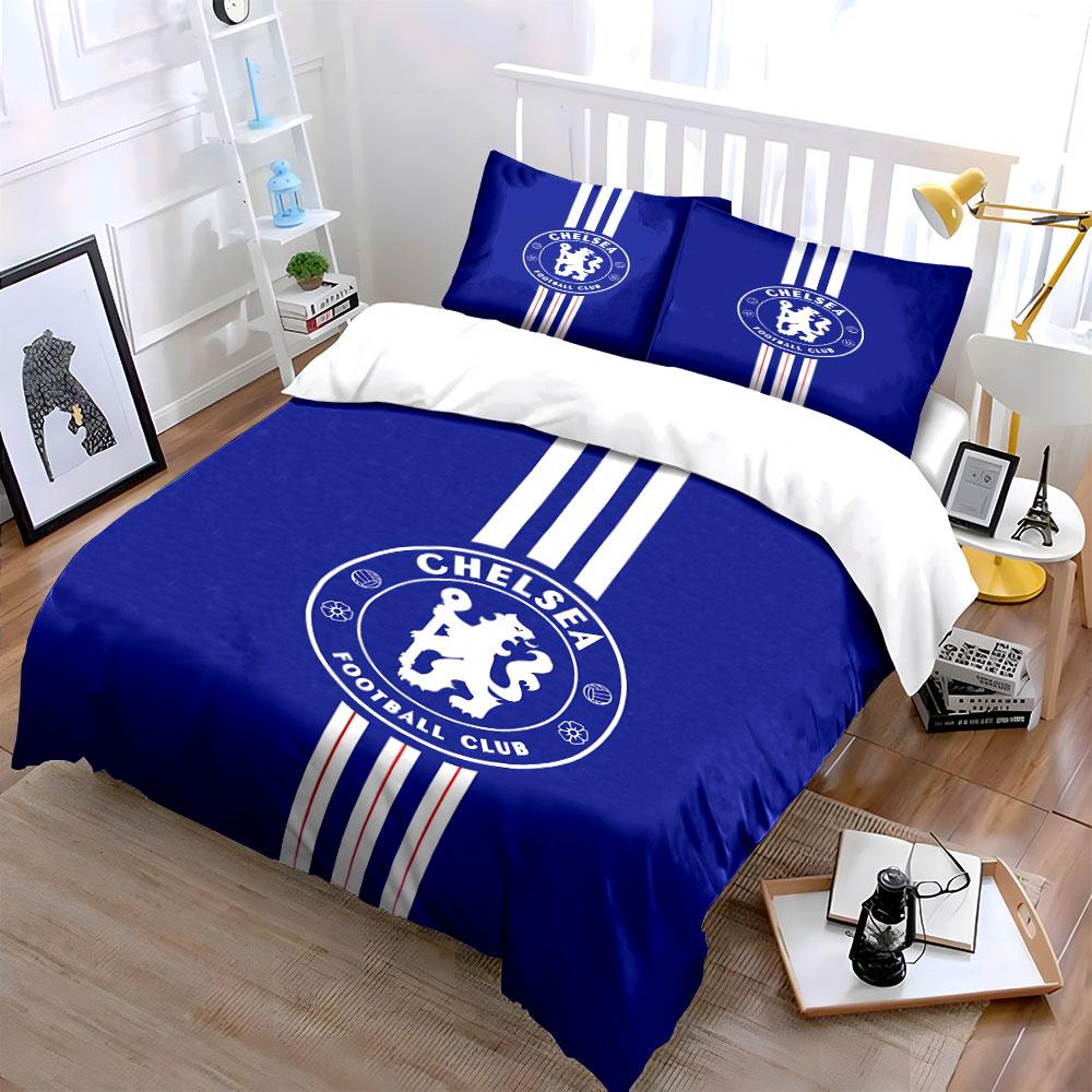 Blue Chelsea Football Club Set Bedding Duvet Cover Set Duvet Cover Pillowcases (1 * Duvet Cover 2 * Pillowcases, without duvet insert)